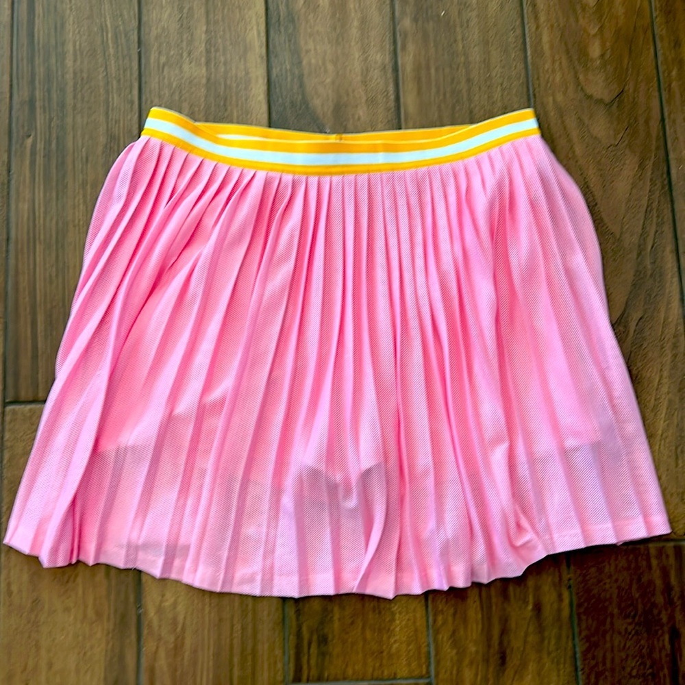 JCrew pink mesh golf skirt/shorts w/ gold&white striped waist XL great condition